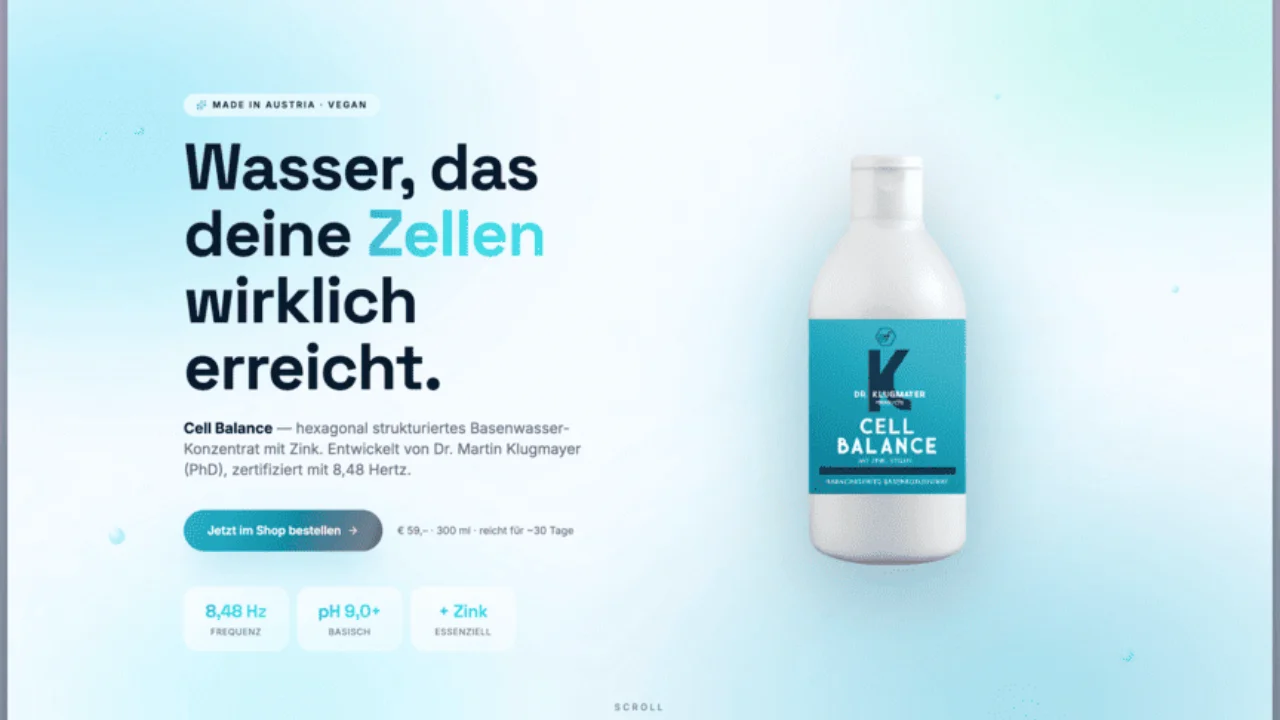 Vorschau der Landingpage Cell Balance Basenwasser