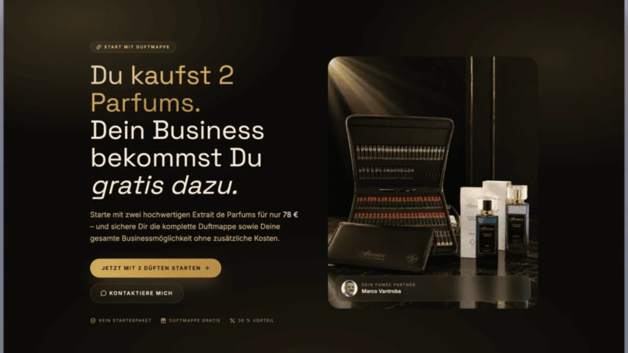 Vorschau der Landingpage Business: Start mit Duftmappe