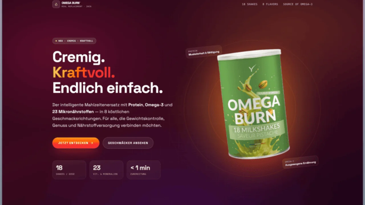 Vorschau der Landingpage Omega Burn™ Mahlzeitenersatz