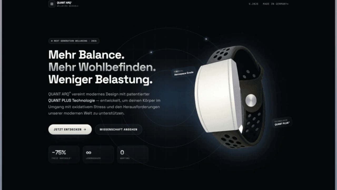 Vorschau der Landingpage QUANT ARQ® Wellbeing-Armband