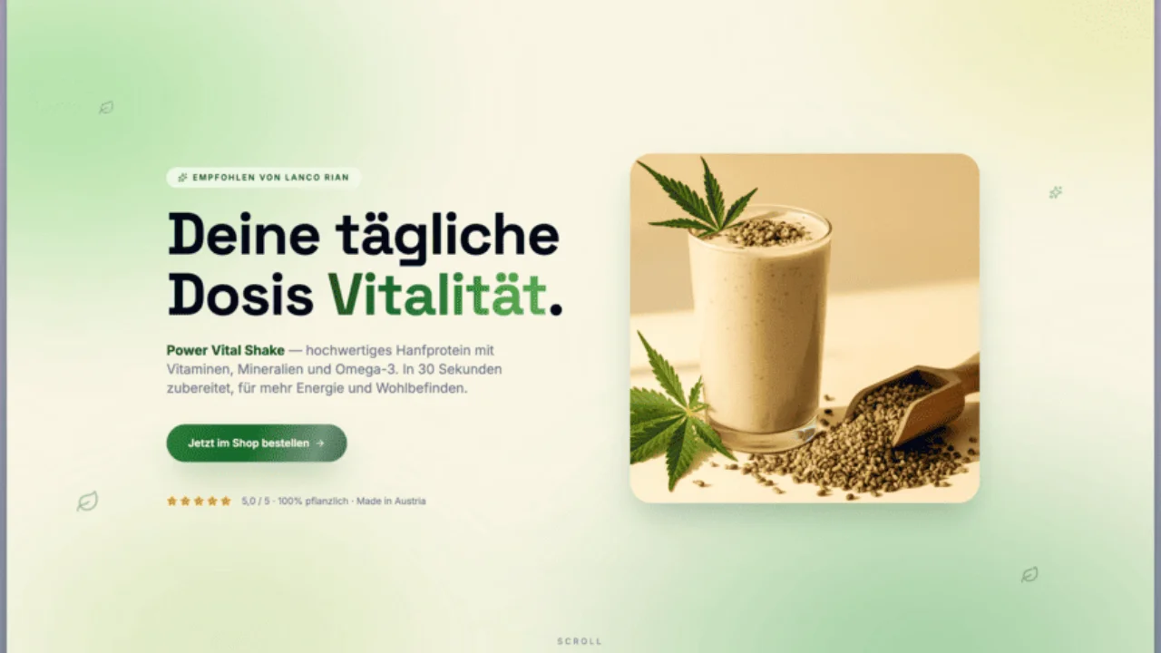 Vorschau der Landingpage VitalShake Produktseite